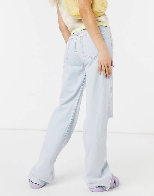Women Pull&Bear dad jeans with rip in blue 