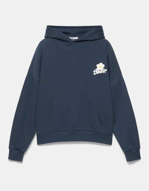 Pull&Bear Daisy graphic hættetrøje i navy, 6 af 7