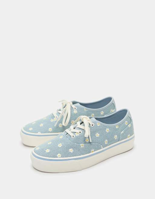 Pull&Bear - Daisy - Sneakers in tela blu, 2 di 4