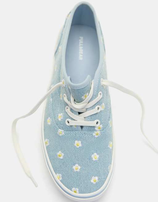 Pull&Bear - Daisy - Sneakers in tela blu, 3 di 4
