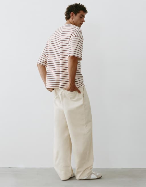 Pull&Bear Darted baggy trousers in off white, 2 of 7