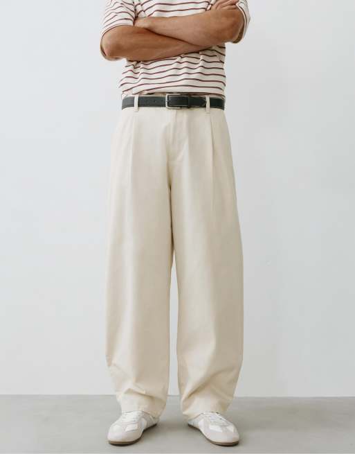 Pull&Bear Darted baggy trousers in off white, 4 of 7