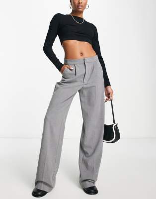 Pull&Bear darted mid waisted tailored pants in gray