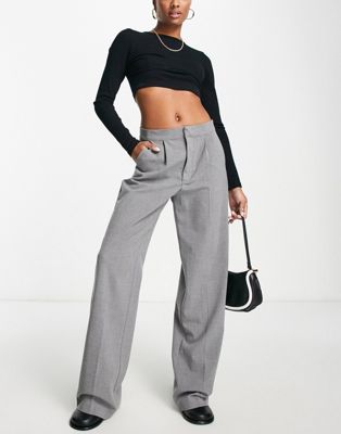 Pull&Bear darted mid waisted tailored trouser in grey