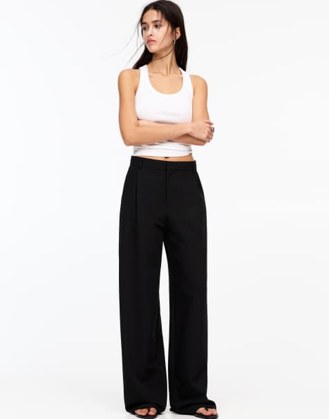 Pull&Bear darted smart trousers in black