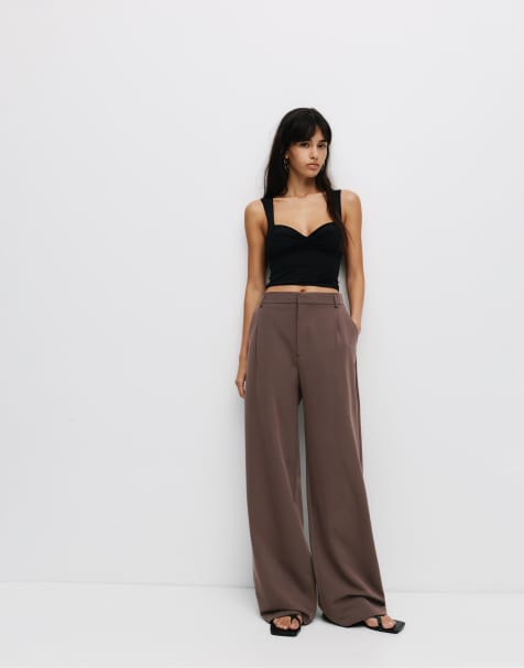 Pull&Bear Darted smart trousers in brown