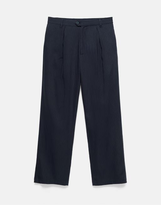 Pull&Bear Darted tailored fit trousers in navy, 4 of 6