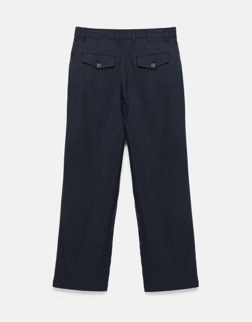 Pull&Bear Darted tailored fit trousers in navy, 6 of 6