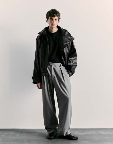 Pull&Bear Darted tailored straight trousers in grey - view 1