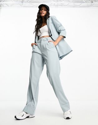 Pull&Bear darted wide leg tailored pants in pale blue