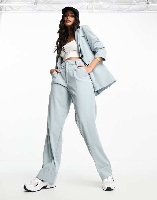 Light Grey Turn Over Waist Straight Leg Trousers