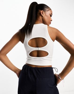 Pull&Bear tank top with open back detail in white - ASOS Price Checker