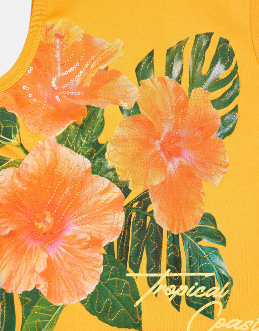 Pull&Bear - Débardeur à sequins fleuris - Orange, 7 de 7