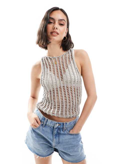 Pull&Bear - Débardeur texturé en maille ajourée - Beige