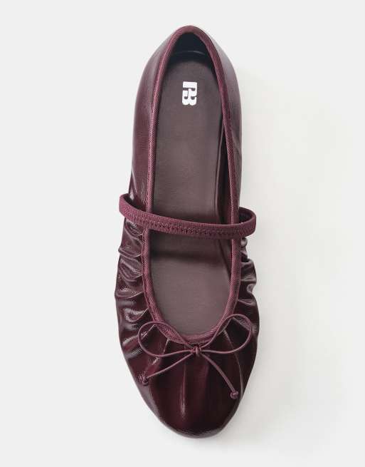 Pull&Bear décolleté ballerina arricciate bordeaux, 4 di 5