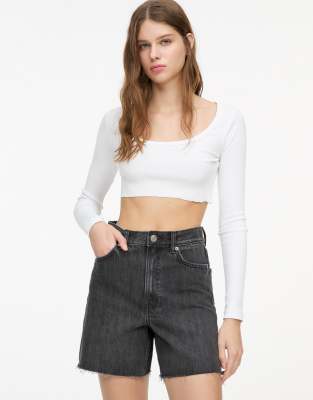 Pull&Bear denim bermuda shorts in black - view 1