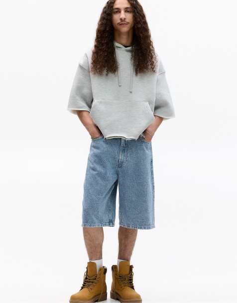 Pull&Bear - Denim bermudashort met contrasterende naden in middenblauw - view 1