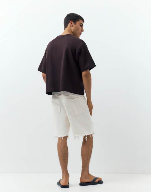 Pull&Bear - Denim bermudashort met rechte pijpen in beige, 2 van 4