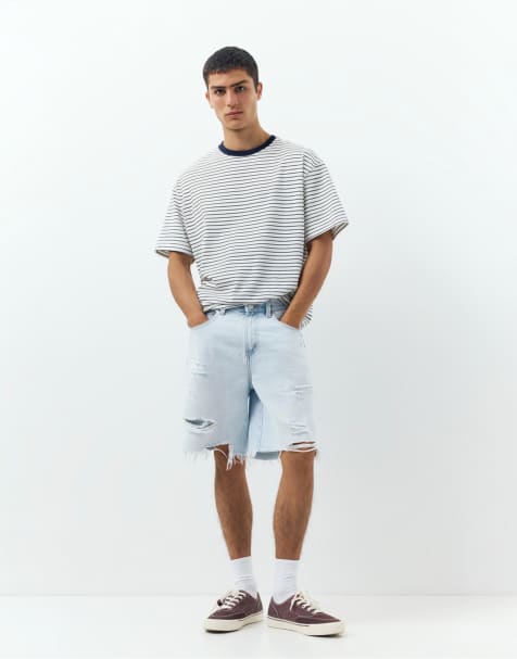 Pull&Bear - Denim bermudashort met rechte pijpen in lichtblauw - view 1