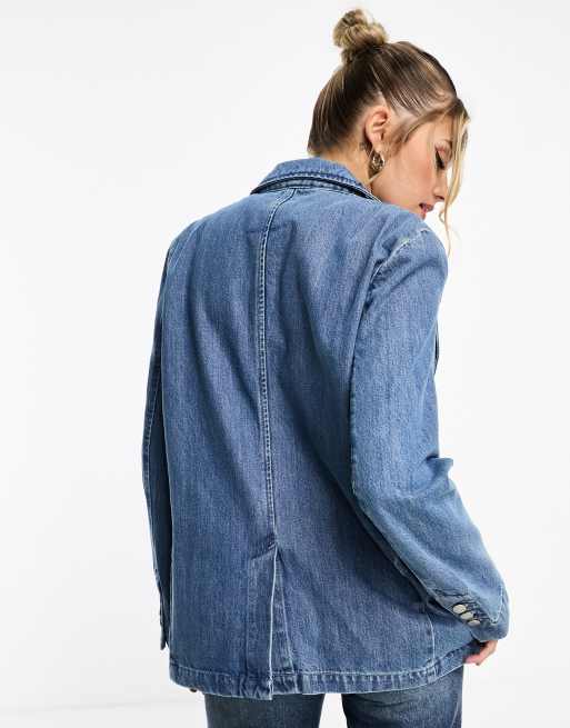 Pull&Bear denim blazer in medium blue