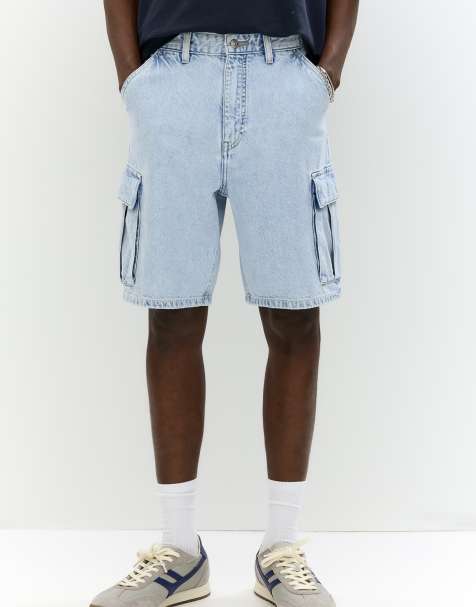 Pull&Bear denim cargo bermuda shorts in pale indigo - view 1