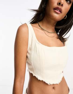 Pull&Bear denim corset top in ecru - part of a set
