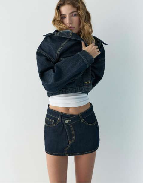 Pull&Bear Denim crossover skort in navy