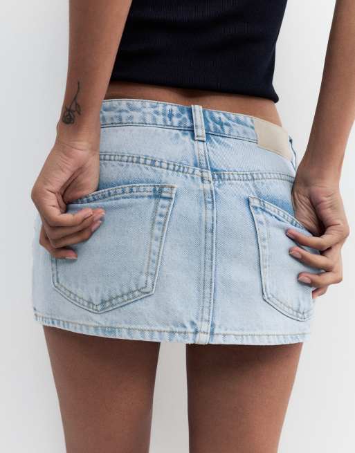 Pull&Bear Denim crossover skort in pale blue, 2 of 4