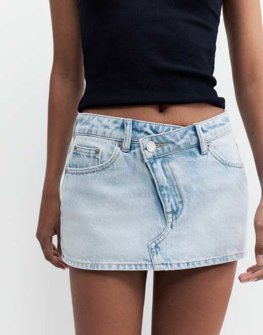 Pull&Bear Denim crossover skort in pale blue, 4 of 4