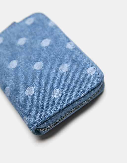 Pull&Bear – Denim-Geldbörse in Blau mit Polka Dots, 3 von 4