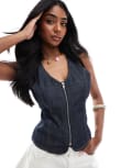[Pull & Bear] Pull & Bear denim halterneck top in dark blue rinse M Rinse