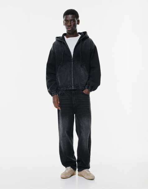 Pull&Bear Denim hooded jacket in faded black - view 1