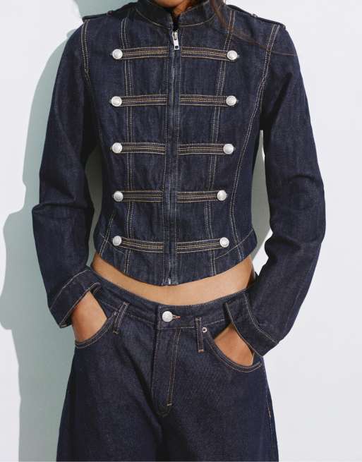 Pull&Bear denim jack met knoopsluiting in navy, 5 van 7