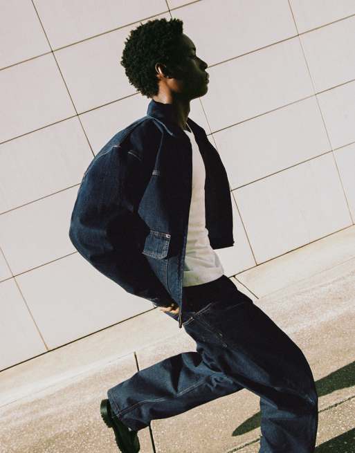 Pull&Bear denim jack met meerdere zakken in navy, 2 van 5