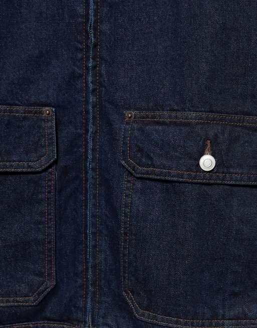 Pull&Bear denim jack met meerdere zakken in navy, 4 van 5