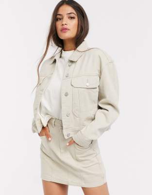 Pull\u0026Bear denim jacket co ord in beige 