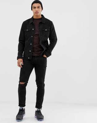 pull&bear denim jacket in black