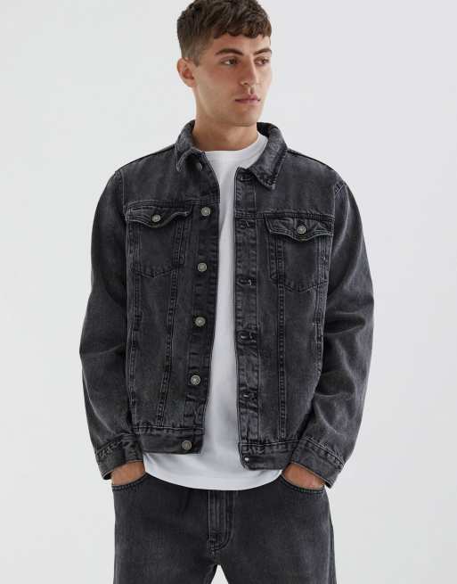 Pull&Bear denim jacket in black | ASOS