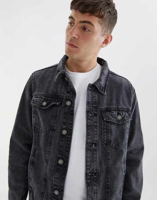 Pull&bear denim clearance jacket in black