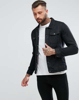 pull&bear denim jacket in black