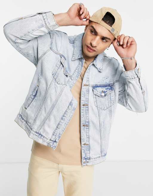 Blue acid wash denim jacket sale
