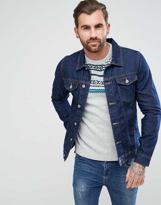 Pull Bear Denim Jacket In Dark Blue ASOS