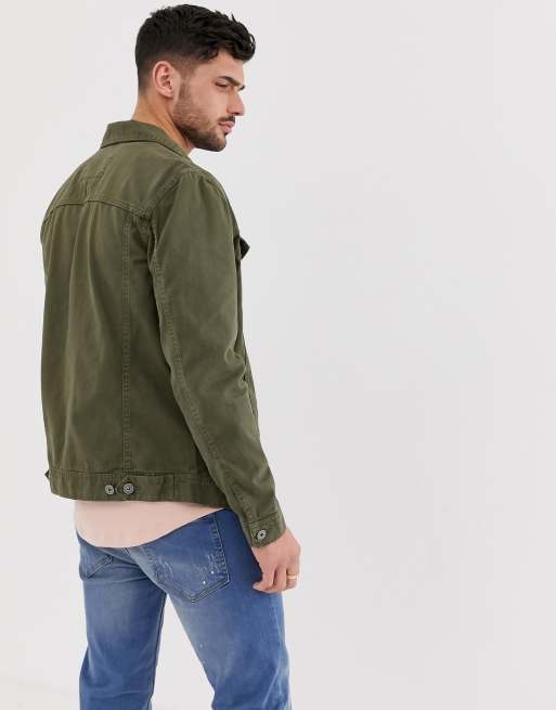 Pull and bear khaki hotsell denim jacket