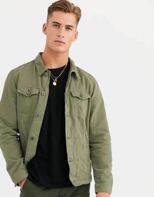 Pull&Bear denim jacket in khaki | ASOS