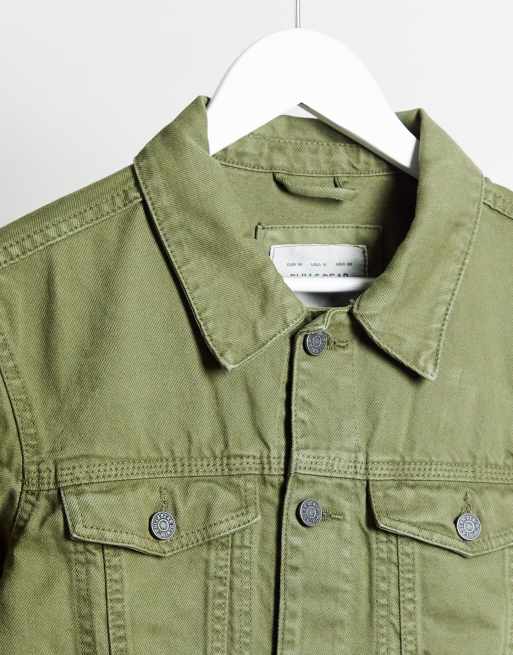 Pull and bear on sale khaki denim jacket