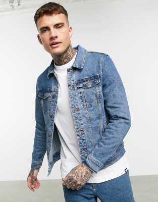 Pull\u0026Bear denim jacket in mid blue | ASOS