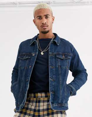 denimjacke verwaschenem mittelblau asos lavaggio medio blauw