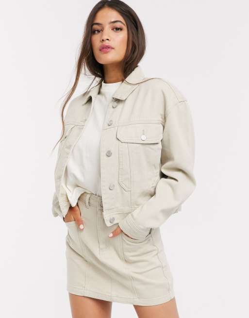 Pull&Bear denim jacket two-piece in beige | ASOS