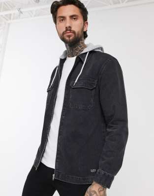 denim jacket with jersey hood