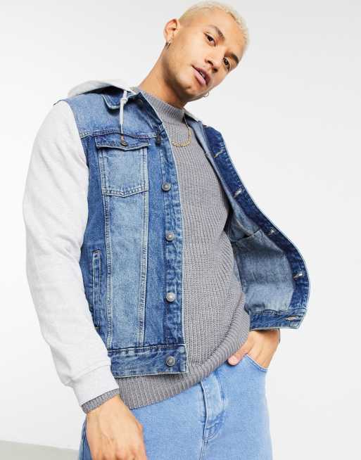 Jean jacket with deals jersey sleeves